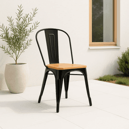 Silla Tolix Asiento de Madera Clara - Negra